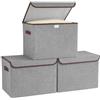 Bagnizer Scatole portaoggetti in tessuto con coperchi e manici, per vestiti, giocattoli, piccole scatole portaoggetti, pieghevoli, per armadio, camera da letto, ufficio, 25x20x15CM, 3 Pezzi, Grigio
