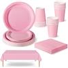 COSORO 69 Pezzi Set Stoviglie per Feste Rosa,Piatti Tazze Asciugamani di Carta Tovaglia Plastica Stoviglie Monouso Biodegradabili,Decorazione Desktop per Feste di Compleanno,Picnic,Baby Shower