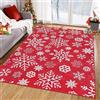 LuxFocus Tappeto rosso per soggiorno, camera da letto, antiscivolo, decorazione natalizia per la casa, morbido, lavabile in lavatrice, stile bohémien, con fiocchi di neve, 120 x 170 cm, colore: rosso