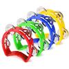 Flexzion Tamburello per adulti Campana a mano Strumenti musicali a percussione Set da 4 (4 colori) - Shaker portatile musicale Half Moon Mini D con 4 paia di campanelle in metallo
