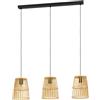 Eglo Eyam - Lampada a sospensione a 3 luci, da appendere sopra il tavolo da pranzo, con attacco E27, in metallo nero e bambù marrone, 89 cm