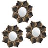Relaxdays Specchio Decorativo a Forma di Fiore, Set da 3, Rotondo, da Parete, Cornice in Plastica, Ø 25 cm, Nero Oro