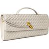 Tone Link. Pochette da sera in pelle intrecciata da donna, borsa a tracolla con tracolla regolabile, borsa formale, Conchiglia in pelle intrecciata bianca e pelle scamosciata, 1.6 L