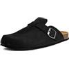 JOMIX Pantofole Sabot Uomo in Pelle Scamosciata Ciabatte Zoccoli Comodi con Suola in Sughero e Fibbia Regolabile Casual per Casa Lavoro e Passeggio ESM2533 Nero 41