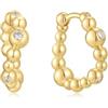 ANIA HAIE Poet Bezel - Orecchini da donna in argento Sterling placcato oro 14 carati, con 6 zirconi e perle dorate, lunghezza 16 mm, con confezione regalo
