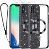 Kokio Glitter Magnetica Cover per iPhone X/XS con Cordino, Compatibile con MagSafe, Brillantini Sottile Silicone TPU Antiurto Custodia per iPhone X/XS con 2 Vetro Temperato Bumper, Nero