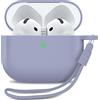 MyGadget Custodia in Silicone per AirPods 4 [ 2024 ] - [ Compatibile con Qi ] con Braccialetto in Silicone - Custodia Protettiva Morbida - Viola scuro