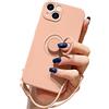 Pepmune Cover con Cordino per iPhone 13 Custodia con 360° Regolabile Anello Supporto Ultra Sottile Antiurto Silicone Liquido Protettiva Cover con Laccio per iPhone 13 Rosa