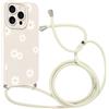Coalbooliy Custodia con Cordino per iPhone 16 Pro 6,3 Cover del Modello Fiore Bianco con Laccio Collana Morbido TPU Bumper Silicone Antiurto Protettivo Case Regolabile Cellulare Girocollo, 05