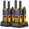 Radioddity HD-1 Walkie Talkie IP67 impermeabile, Set radio PMR robusto, antipolvere e antishock con chiamata di gruppo a un tasto, allarme vibrante, SOS, ricarica via base e USB-C (4 pezzi, giallo)