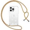 Yoedge Cover con Cordino per iPhone 16 Pro Max 6,9, Trasparente Aesthetic Disegni Fiori Custodia con Collana Tracolla Laccio Collo, Sottile TPU Silicone + PC Antiurto Case per iPhone 16 Pro Max,13