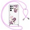 Yoedge Cover con Cordino per Samsung Galaxy S22 Ultra 5G 6,8, Trasparente Aesthetic Disegni Fiori Custodia con Collana Tracolla Laccio,Sottile TPU Silicone + PC Antiurto Case per Samsung S22 Ultra,12