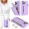 SailorTech Custodia per iPhone 13 Pro in Pelle Portafoglio con porta carte di credito, Cover per iPhone 13 Pro Cellulare Regolabile Collana con slot per carte di credito - Viola