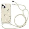 Yoedge Cover con Cordino per iPhone 15 Pro Max 6,7, Custodia con Corda Regolabile Tracolla Laccio con Fiore Disegno, Ultra Sottile Silicone Antiurto Protettiva Case con Aesthetic Disegni Fiori,Bianco
