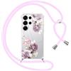 Yoedge Cover con Cordino per Samsung Galaxy S25 Ultra 5G 6,8,Trasparente Aesthetic Disegni Fiori Custodia con Collana Tracolla Laccio, Sottile TPU Silicone + PC Antiurto Case per Samsung S25 Ultra,12