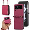 ZHOZEXIN Compatibile con Samsung Galaxy Z Flip 4, elegante custodia protettiva in similpelle, custodia a portafoglio, slot per carte, custodia per telefono con laccetto （Rosso）