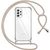 Pnakqil Cover per Samsung Galaxy A52s 5G/A52 4G/5G con Cordino, Trasparente Custodia con Laccio Tracolla Cellulare Girocollo Collana Protettiva per Samsung A52s 5G 6.5 Pollic, Khaki