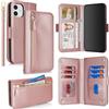 SailorTech per iPhone 11 Custodia per telefono con porta carte di credito per donna, iPhone 11 Custodia Portafoglio Zipper con slot per carte di credito per uomo-Oro Rosa