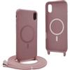 YFSYLL Magnetica Cover per iPhone XR con Cordino,Compatibile con MagSafe,Silicone Case con Regolabile Cordino da Collo Nylon Catena Collana Tracolla - Rosa Gold