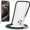 Coiwxmoi Cover con Cordino per iPhone 15 Pro Max 6,7, Trasparente Custodia con Laccio Tracolla Cellulare Girocollo Collana Morbido Silicone TPU Antiurto AntiGraffio Protettiva Case, Verde Scuro