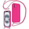 Coalbooliy Cover per iPhone 16 Plus 6,7 con Cordino per Cellulare, Custodia Silicone con Regolabile Collana Sottile Morbida Case Protezione della fotocamera Antiurto con Necklace, Rosa Rossa