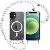 Yoedge Trasparente Glitter Cover Magnetica con Cordino per iPhone 15 Pro Max 6,7, Custodia Bling Brilla Laccio Tracolla Compatibile con MagSafe Magnetico Ricarica Wireless Case per 15 Pro Max, Bianco