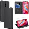 Vauki Cover per Xiaomi Redmi Note 8 Pro con 1 Vetro Temperato Custodia in Pelle PU Slot Schede Flip TPU Silicone Case Supporto Stand Magnetica Antiurto Caso per Xiaomi Redmi Note 8 Pro 6.53, Nero