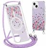 Yoedge Magnetica Cover con Cordino per iPhone 15 Plus 6,7 Compatibile con MagSafe, Custodia con Corda Collana Tracolla Laccio, Sottile TPU Silicone Antiurto Case con Aesthetic Disegni 4-Fiori