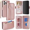 SailorTech per iPhone 13 Pro Max Custodia per telefono con porta carte di credito per donna, iPhone 13 Pro Max Custodia Portafoglio Zipper con slot per carte di credito per uomo-Oro Rosa
