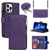 Cavor Cover Compatibile Con iPhone 13 Pro Max con Cordino,Flip Portafoglio Custodia in pelle,[9 Porta Carte][Magnetico],Custodia Libro Cover con Laccio Compatibile Con iPhone 13 Pro Max - Viola