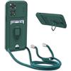 BGHHEU Cover con Cordino per Xiaomi Redmi Note 11/Redmi Note 11S 4G,Custodia con Collana Collo Silicone Antiurto Case,Protezione Fotocamera Slot Carte 360° Anello Supporto,Silicone Case,Verde