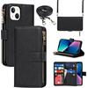 Cavor Cover Compatibile Con iPhone 13 Mini con Cordino,Flip Portafoglio Custodia in pelle,[9 Porta Carte][Magnetico],Custodia Libro Cover con Laccio Compatibile Con iPhone 13 Mini - Nero