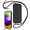 Coalbooliy Cover per Samsung Galaxy A52（5G） 6,5 con Cordino per Cellulare, Custodia Silicone con Regolabile Collana Sottile Morbida Case Protezione della fotocamera Antiurto con Necklace, Nero