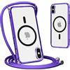Yoedge Magnetica Traslucida Opaca Cover per iPhone XS Max con Cordino 6,5, Compatibile con Magsafe, Traslucida Opaca Ultra Sottile Silicone TPU Antiurto Custodia con Collana Laccio Tracolla, Viola