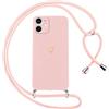 Oelrstfe Cover per iPhone 12 Mini con Cordino,Custodia Silicone Morbido Sottile con Motivo Cuore e Collana Laccio Tracolla,Antiurto Antigraffio Corda Collo Regolabile Protettiva Case,Rosa