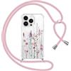 Yoedge Cover con Cordino per iPhone 13 Pro 6,1, Custodia Trasparente con Aesthetic Disegni Floreale 3, Sottile Morbido TPU Silicone + PC Antiurto Protettiva Case con Collana Tracolla Laccio Collo