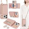 ELTEKER Cover compatibile con iPhone 14 Pro Max con Cordino Tracolla, Custodia in Pelle con Porta Carte Portafoglio [Cinghia regolabile] [Slot per schede] - oro rosa