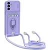 BGHHEU Cover con Cordino per Samsung Galaxy S23 FE 5G,Custodia con Collana Collo Silicone Antiurto Case,Protezione Fotocamera Slot Carte 360° Anello Supporto,Silicone Case,Viola