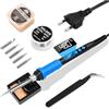 Daakro Set saldatore 90 W blu con temperatura regolabile 180 °C - 480 °C e design termostatico, set di saldatura schermo LCD con filo di saldatura, 5 punte di saldatura e supporto per saldatore per