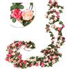 DINGFENG Ghirlanda Rose Artificiali Doppio Colore 2 Pezzi 2.45m - 45 Fiori per Ghirlanda (Rosa Magenta/Pastello/Bianco) per Esterni Matrimonio Centrotavola Arco Nuziale
