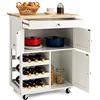 FANTASK Carrello da portata su ruote, carrello da cucina con cassetti e scaffale per vino a 3 piani e piano di lavoro, trolley da cucina in stile rustico, per cucina ristorante bar (bianco)