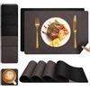YIHELU® Tovagliette Americane lavabilie Sottobicchieri Set di 6, Tovagliette Colazione Plastica Facile Pulire Bifacciale Antiscivolo Impermeabile (Marrone caffè/Nero, Set di 6)