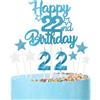 mciskin Set di candele per torta per 22° compleanno blu,22° Decorazioni di compleanno per ragazzi,Candele numero 22 per torta,blu stella torta con d'argento per decorazioni di festa per ragazze ragazzi