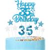 mciskin Set di candele per torta per 35° compleanno blu,35° Decorazioni di compleanno per uomini,Candele numero 35 per torta,blu stella torta con d'argento per decorazioni di festa per uomini e donne