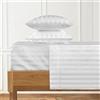 URBANHUT Lenzuola in cotone egiziano a 1000 fili damascato a righe king size, morbide e traspiranti, 4 pezzi, lussuose lenzuola in rasatello per hotel, con tasca profonda 40,6 cm, colore bianco