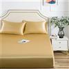 Luxbedding Lenzuolo con angoli in raso, per letto king size, con angoli elasticizzati, ultra morbido, con tasca profonda e fondo in seta, per letto king size, colore: oro