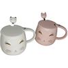 lachineuse - Set di 2 tazze Kawaii Cat da 450 ml - Tazza a forma di gatto con coperchio e cucchiaio - Colori ceramica bianca e rosa - Tazza per infusione, tè, caffè - Idea regalo Giappone Asia