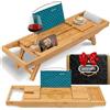 SereneLife Vassoio Vasca da Bagno Pieghevole in Bambù 2 in 1, Porta Oggetti Bagno Regolabile Antiscivolo con Supporto Dispositivi, Portabicchiere Vino, Espandibile e Set Regalo Donna per Relax