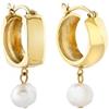Breil, Collezione Tetra, Orecchini Donna in Acciaio Specchiato IP Gold, con Forme Iconiche Geometriche e Perla Naturale Bianca, Idee Regalo Donna, Colore Gold