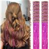 FESHFEN Tinsel Extension Capelli con clip, 12 Pezzi Glitter per Capelli Accessori da Festa e Look Fatina Kit Strass per Donne, Rosso Rosa 50 cm